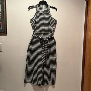 Green & White Striped Wideleg Jumpsuit